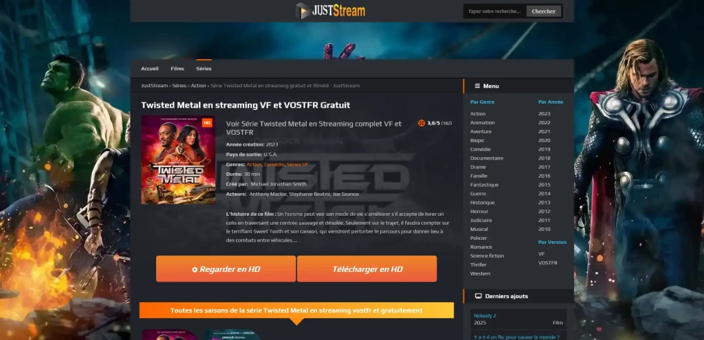 interface de Juststream