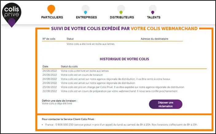le suivi reste bloqué sur ce statut plusieurs jours