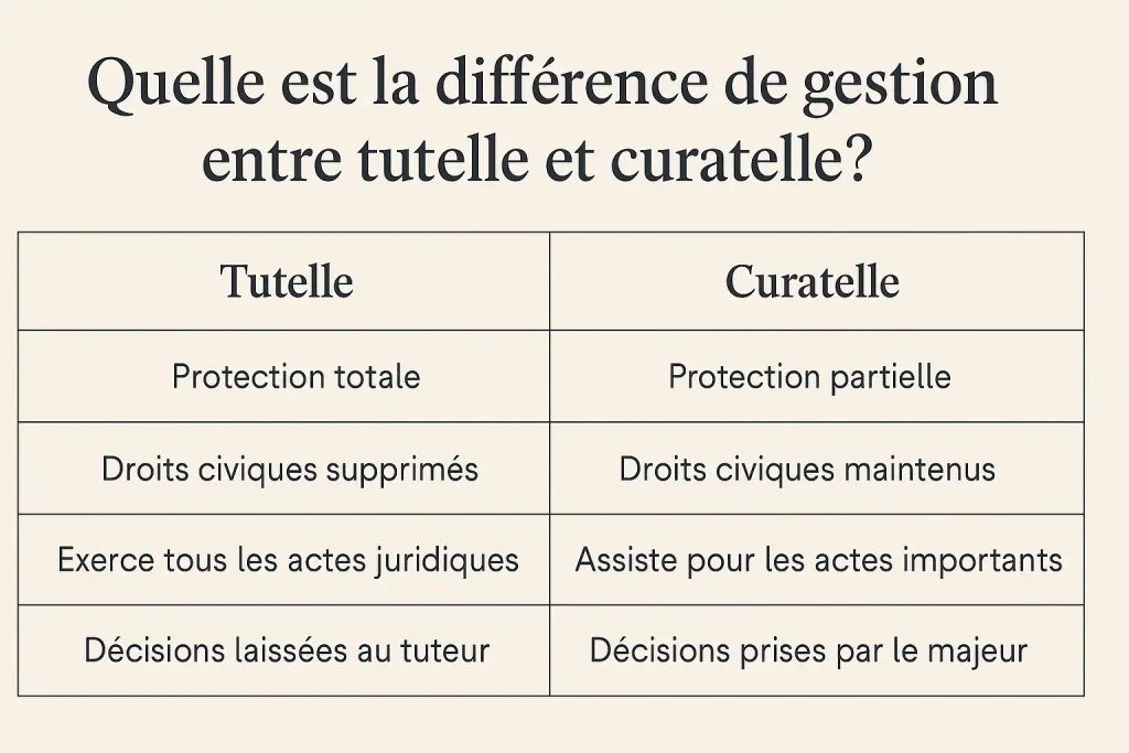 Quelle est la différence de gestion entre tutelle et curatelle