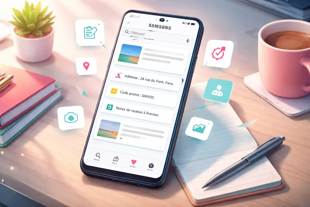 Où se trouve le presse papier sur un téléphone Samsung